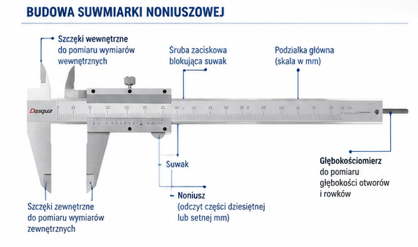 Budowa suwmiarki noniuszowej